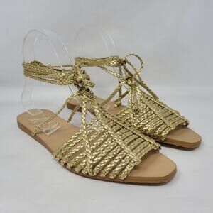 Zara Sandals Womens EU37 US6 Gold Tie Gladiator Flat Boho Beach Vacation
